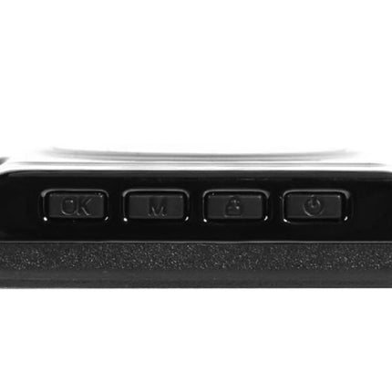Black electronic device with buttons on a white background