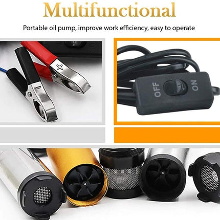 Multifunctional portable oil pump with clamps and control switch on a white background