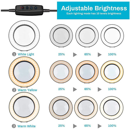 Adjustable brightness control panel with white, warm yellow, and warm white light options.