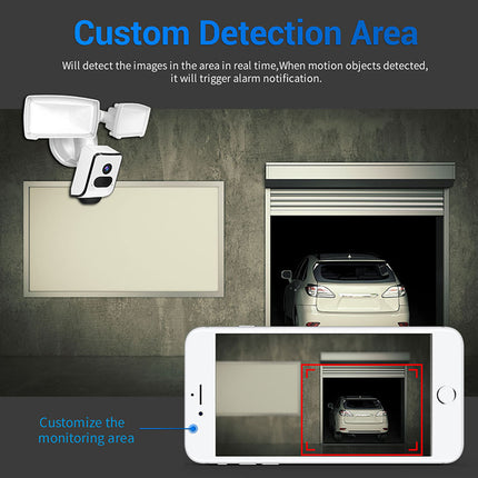 Security camera system with smartphone app for custom detection area on a dark background
