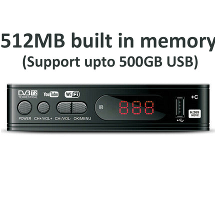 Black electronic device with memory and USB support text on a white background