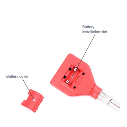 A red battery cover and red battery installation slot on a transparent/cutout background, with text labels pointing to each component.