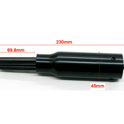 Black cylindrical component with measurements on a white background