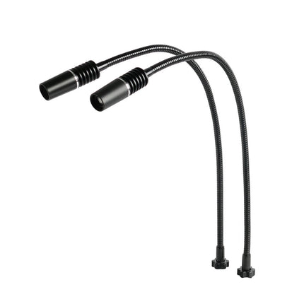 Black flexible cable with two connectors on a white background