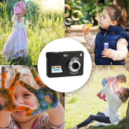 Digital camera with children playing outdoors and a woman holding a child.