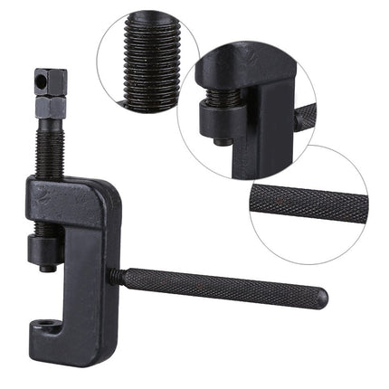 Black metal tool with detailed views on a white background
