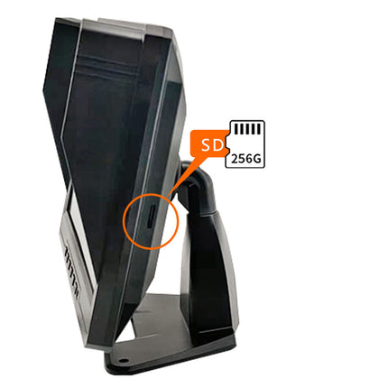 Black electronic device with an SD card icon indicating 256GB capacity on a white background