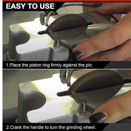 Instructions on using a piston ring tool with text overlay