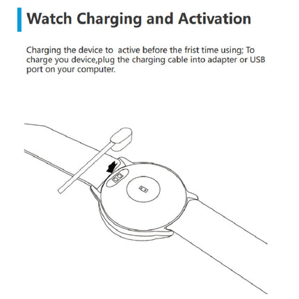 Instructional diagram for charging a device with text on a white background