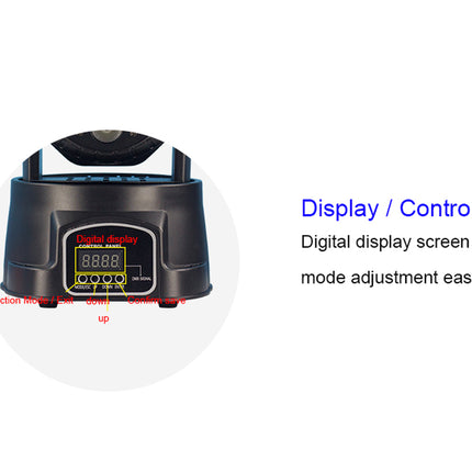 Black electronic device with digital display screen on a white background