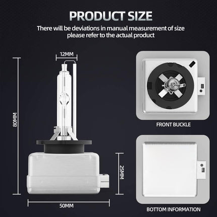 Measurement chart of a car headlight bulb and front buckle on a black background