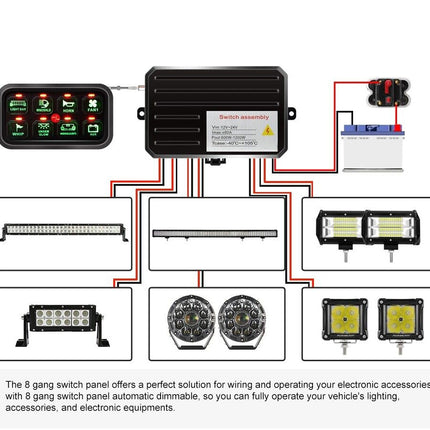 Diagram of electronic components and wiring for vehicle lighting system.
