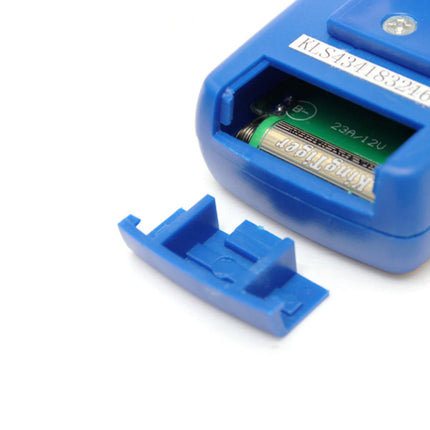 Blue battery checker with a green battery inside on a white background