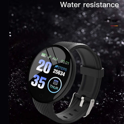 Black smartwatch with water resistance feature on a dark background