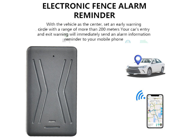 Electronic fence alarm reminder with vehicle and smartphone illustration on a white background