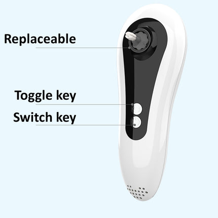White electronic device with labeled parts on a light blue background