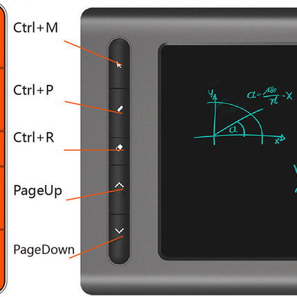 Digital drawing tablet with control panel and mathematical equations on screen