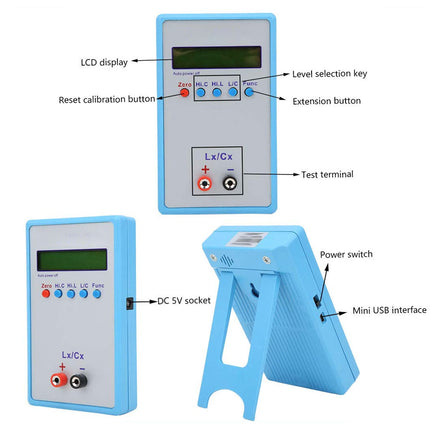 Electrical measurement device with labeled components on a white background