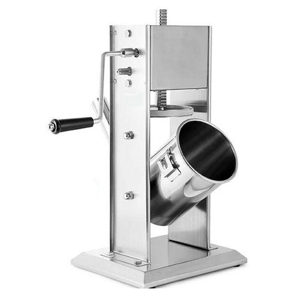 Stainless steel meat grinder on a white background
