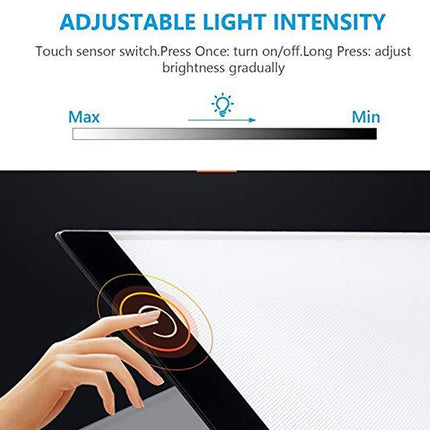 Adjustable light intensity control panel with touch sensor switch illustration.