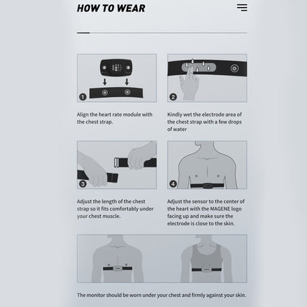 Instructions on how to wear a device with diagrams and text