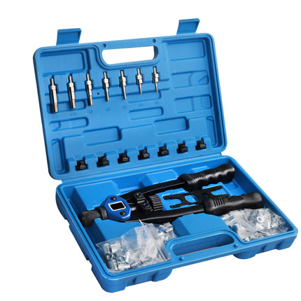 Blue tool case with mechanical tools on a white background