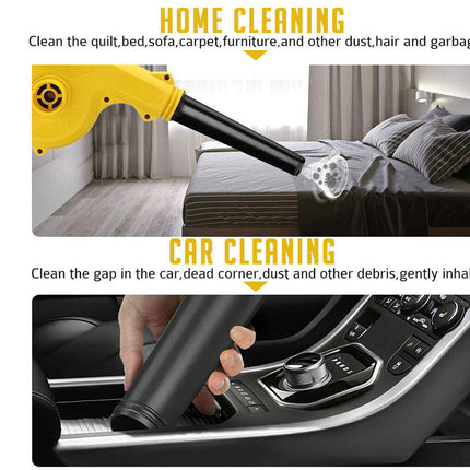 Vacuum cleaner with text on home cleaning and car cleaning uses.
