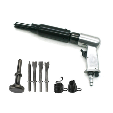 Pneumatic tool with interchangeable bits on a white background