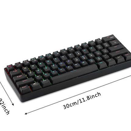 A black mechanical keyboard shown at an angle on a white background with dimension arrows and labels indicating 30cm length, 12.5cm height, and 4.