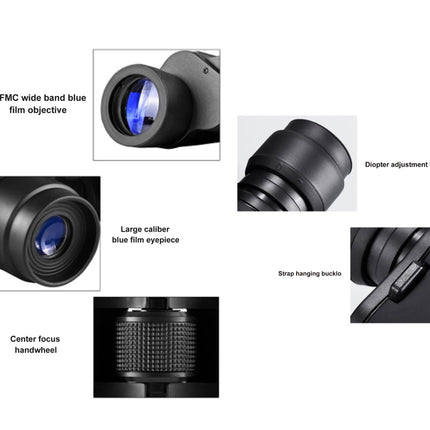 Detailed view of a telescope with labeled components on a white background
