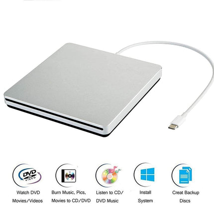 External DVD drive with USB cable on a white background
