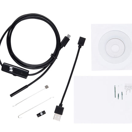 Set of electronic components including a cable and connectors on a white background