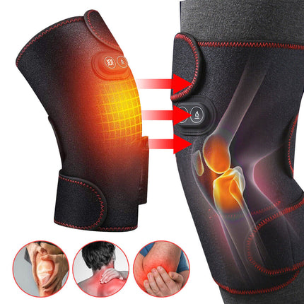 Heated knee brace with glowing interior, showing heat application on a white background.