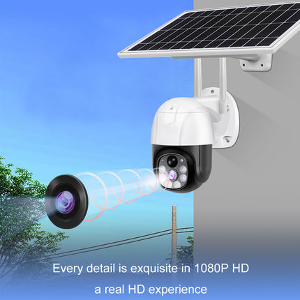 Outdoor security camera with solar panel on a clear day