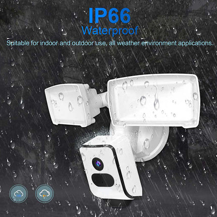 Outdoor security camera system with raindrop effects on a dark background