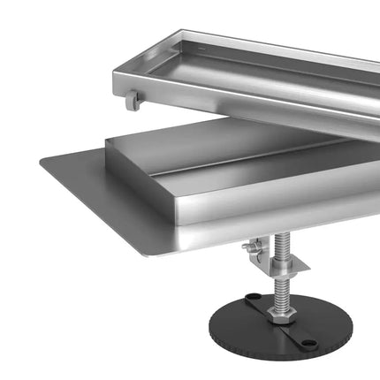 Stainless steel sink with a drainboard on a white background