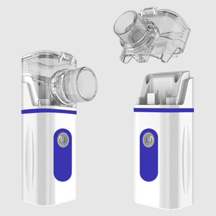  Inhaler device with clear and blue accents on a white background