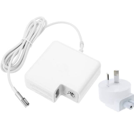 White power adapter with plug on a white background