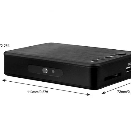 Black rectangular electronic device with dimension arrows and labels showing 113mm length, 72mm width, and 24mm height on a white background.