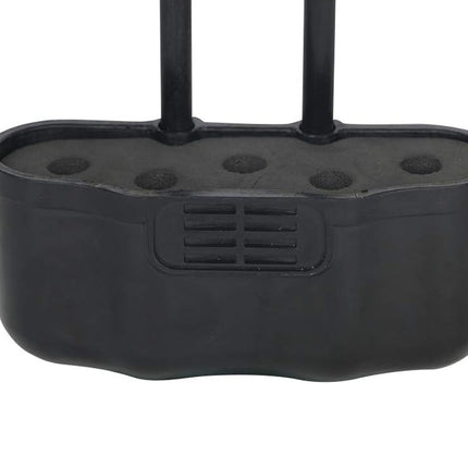 Black rubber boot with multiple holes on a white background