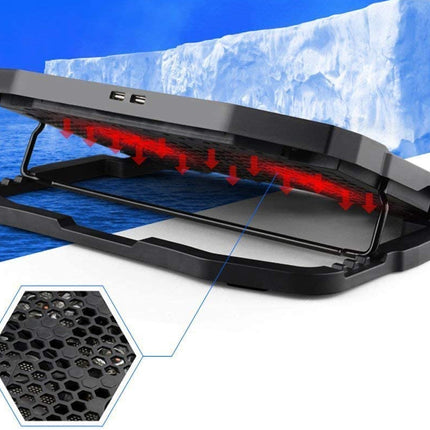 Black car roof spoiler with red LED lights against a blue and white background