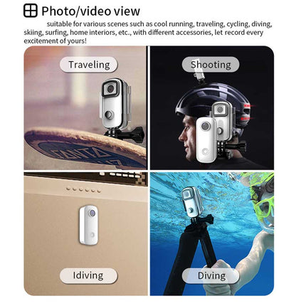 Product display with text indicating suitability for various activities like traveling, shooting, idling, and diving.