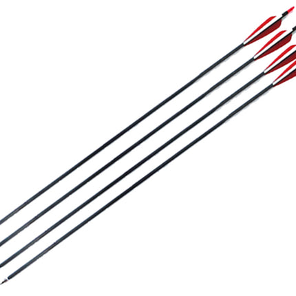 Four black arrows with red nocks on a white background