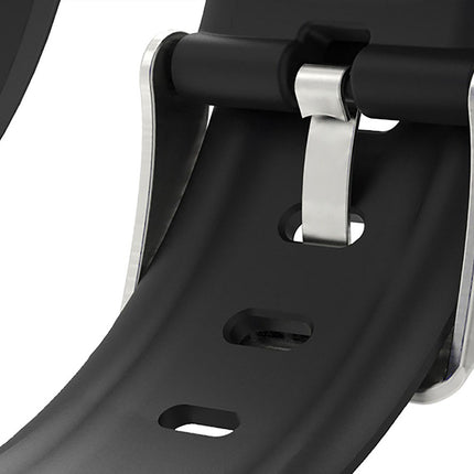 Close-up of a black and silver product on a white background