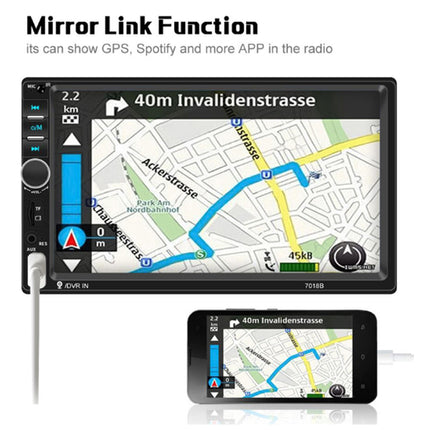 Car multimedia system with GPS display and mirror link function on a white background
