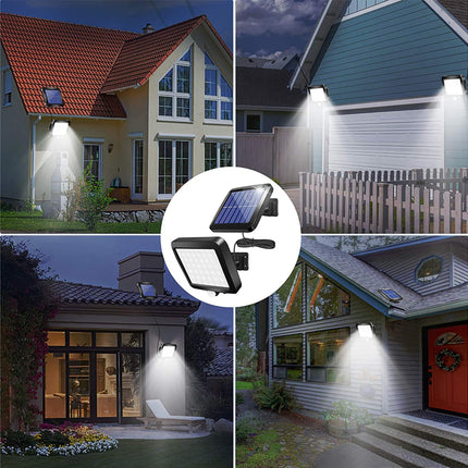 Solar-powered outdoor light fixtures on a white background