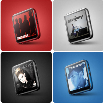 Four square album-cover style product renderings arranged in a 2x2 grid: Interpol 'White Noise' on red, The Memory of Dr. Feelings on light gray, Adele 'Adore' on black, and Jason Derulo 'Long Live' on blue.