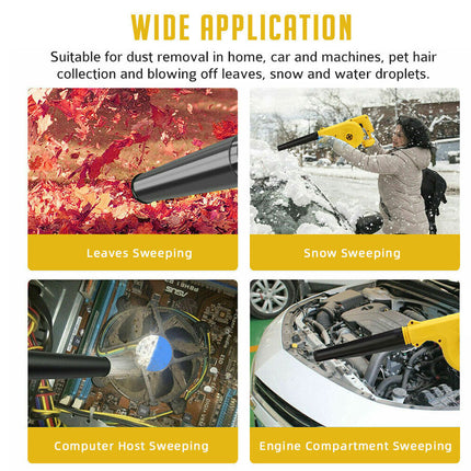 Product being used for dust removal in various scenarios with text on wide application.