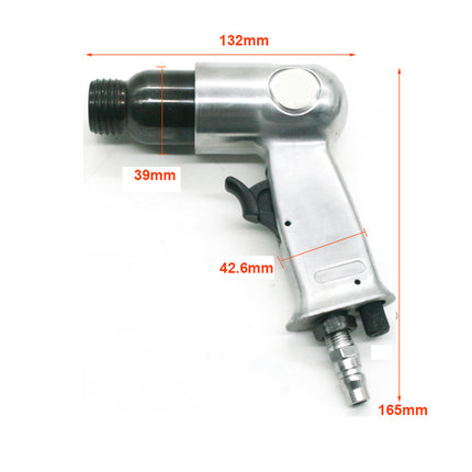 Pneumatic drill with measurements on a white background