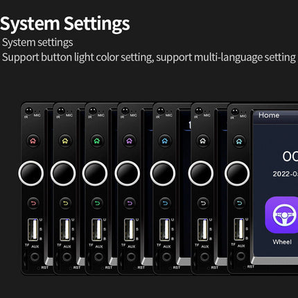 Car audio system with digital display and control buttons on a black background